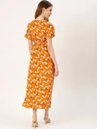 Women A-line Orange Dress