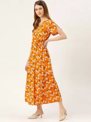 Women A-line Orange Dress