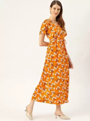 Women A-line Orange Dress