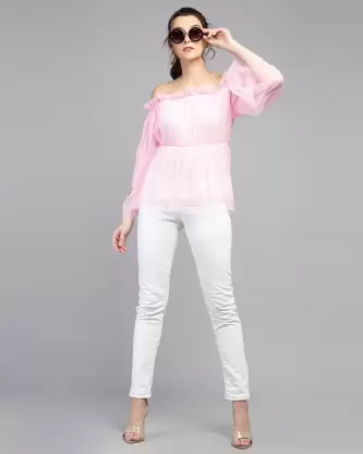 Casual Solid Women Pink Top