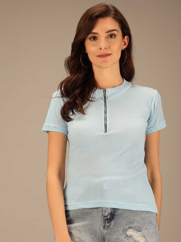 TANDUL  Casual Regular Sleeves Solid Women Blue Top