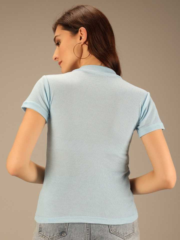 TANDUL  Casual Regular Sleeves Solid Women Blue Top