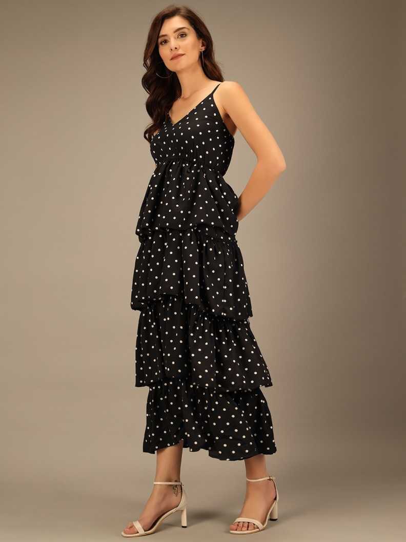 Women A-line Black, White Dress