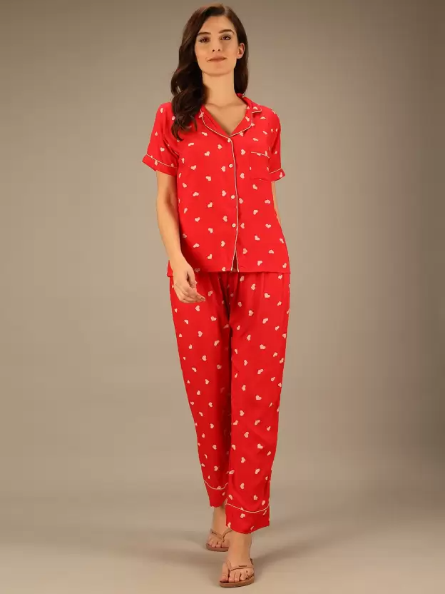 TANDUL  Women Printed Red Shirt & Pyjama set