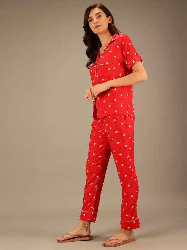 TANDUL  Women Printed Red Shirt & Pyjama set