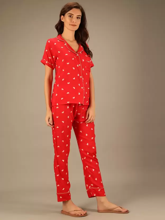 TANDUL  Women Printed Red Shirt & Pyjama set