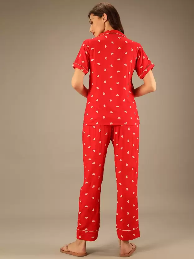 TANDUL  Women Printed Red Shirt & Pyjama set