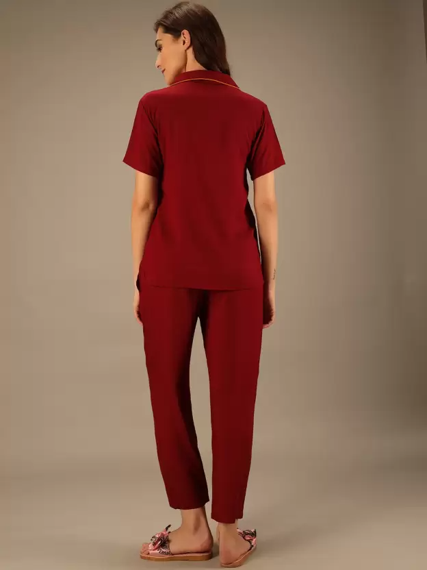 TANDUL  Women Solid Maroon Shirt & Pyjama set