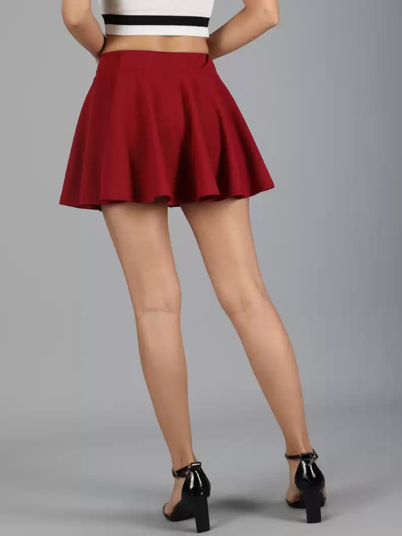 TANDUL  Women Solid Flared Maroon Skirt