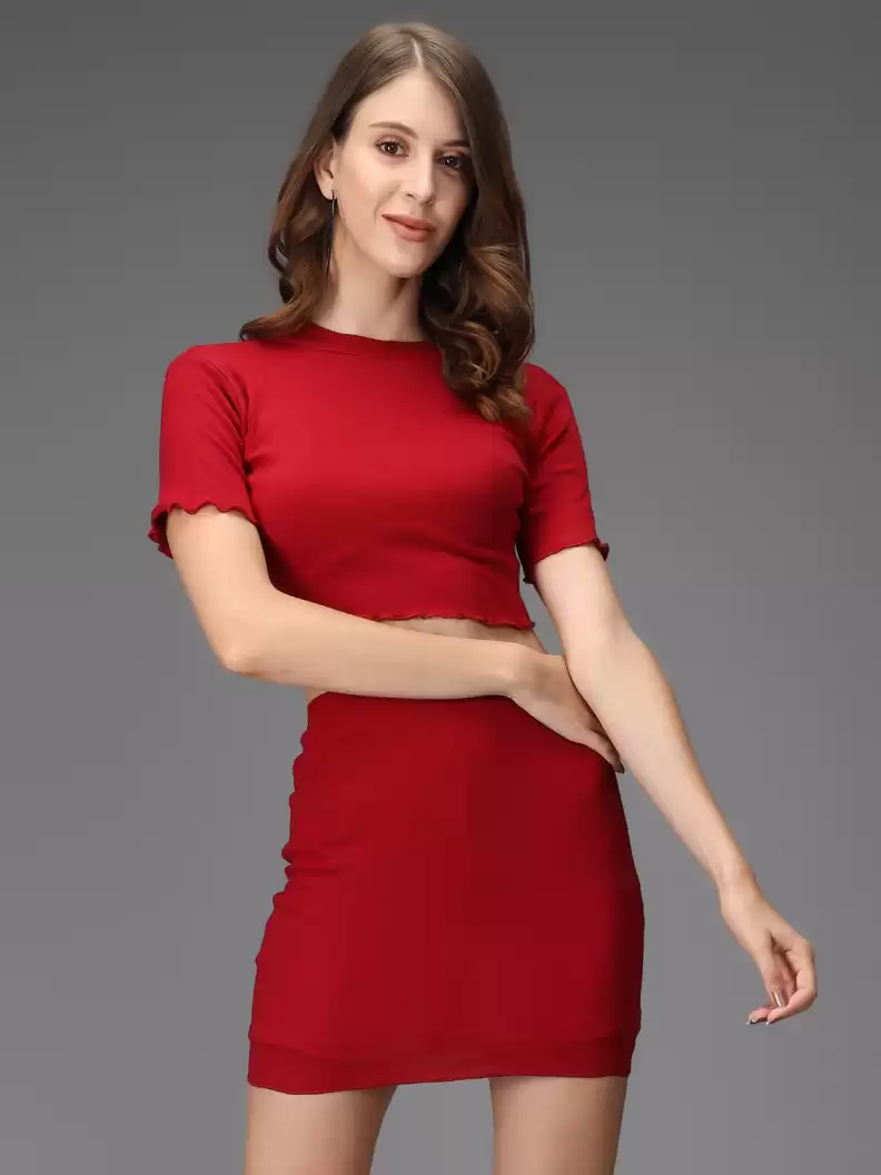 TANDUL  Women Two Piece Dress Maroon Dress