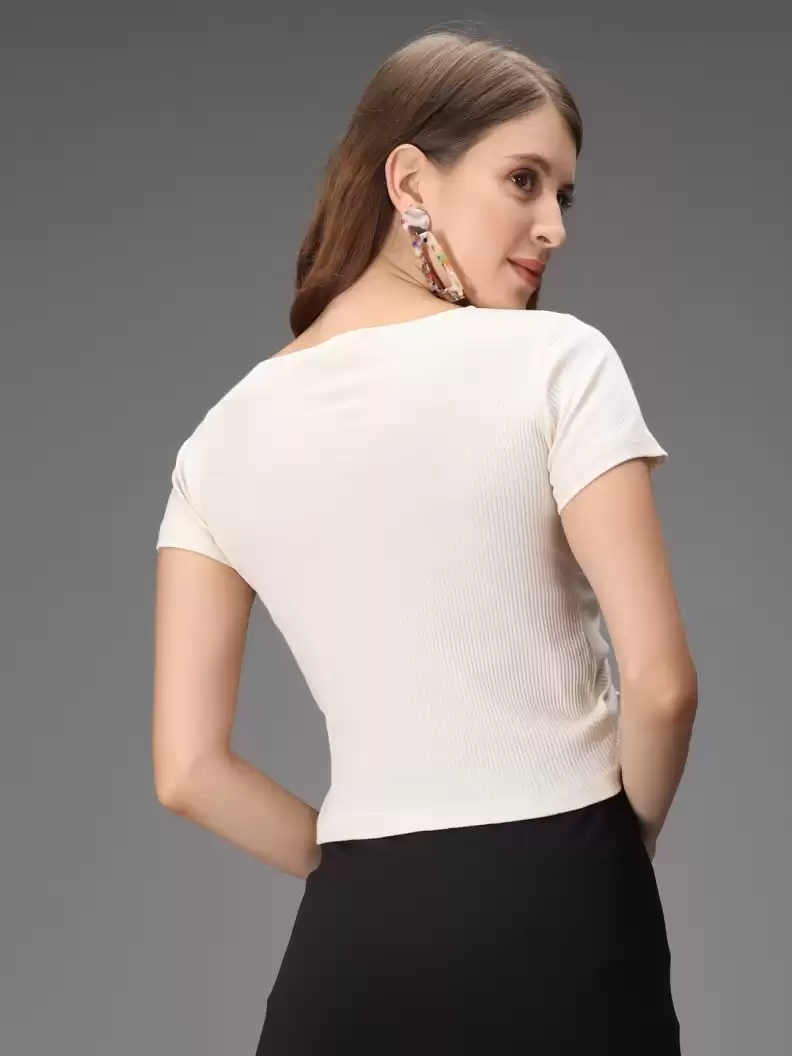 TANDUL  Casual Regular Sleeves Solid Women White Top