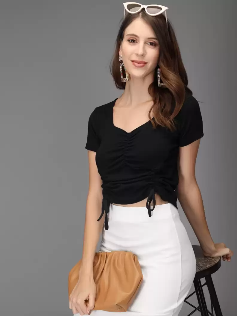 TANDUL  Casual Regular Sleeves Solid Women Black Top