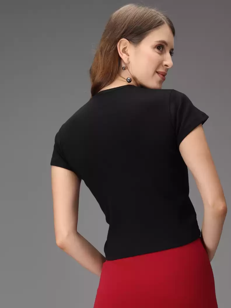 TANDUL  Casual Regular Sleeves Solid Women Black Top