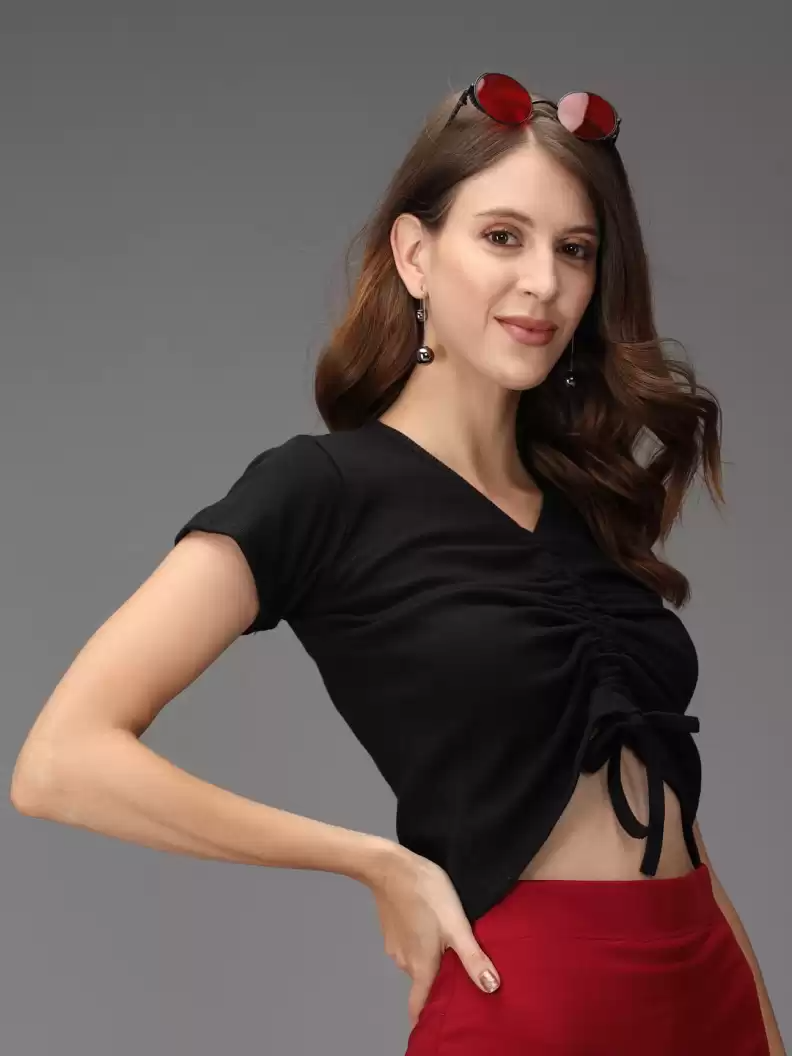 TANDUL  Casual Regular Sleeves Solid Women Black Top