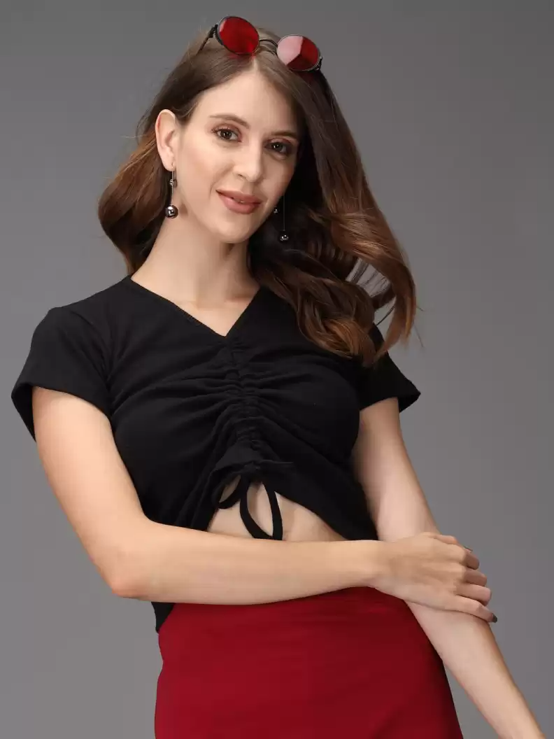 TANDUL  Casual Regular Sleeves Solid Women Black Top