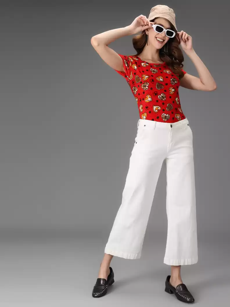 TANDUL  Casual Regular Sleeves Printed Women Red Top