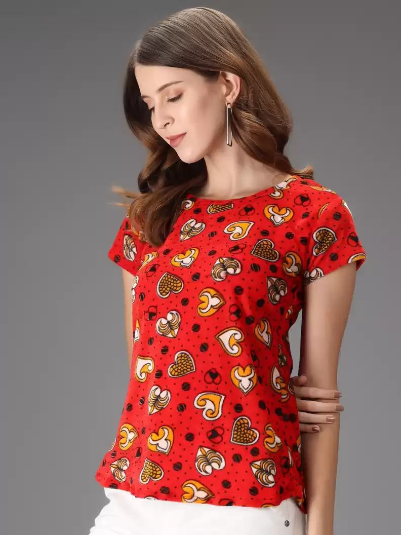 TANDUL  Casual Regular Sleeves Printed Women Red Top