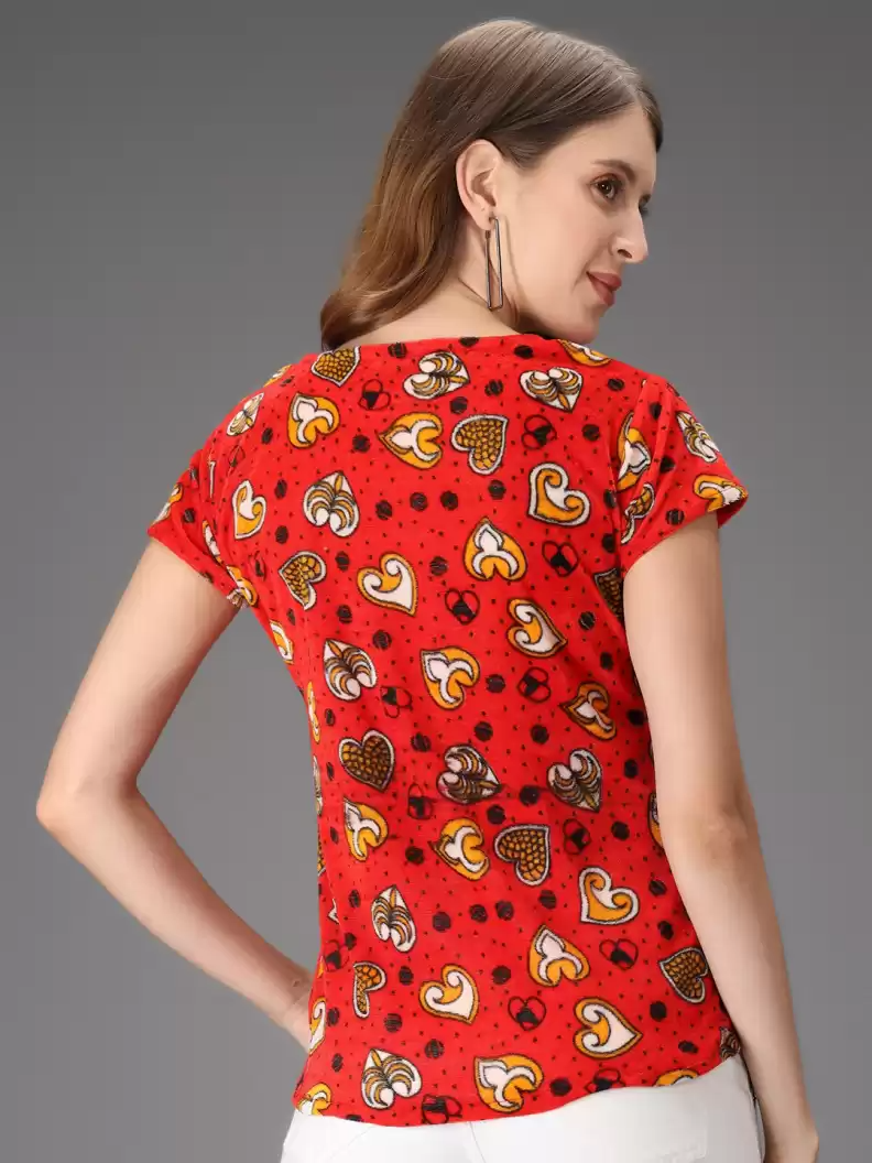 TANDUL  Casual Regular Sleeves Printed Women Red Top