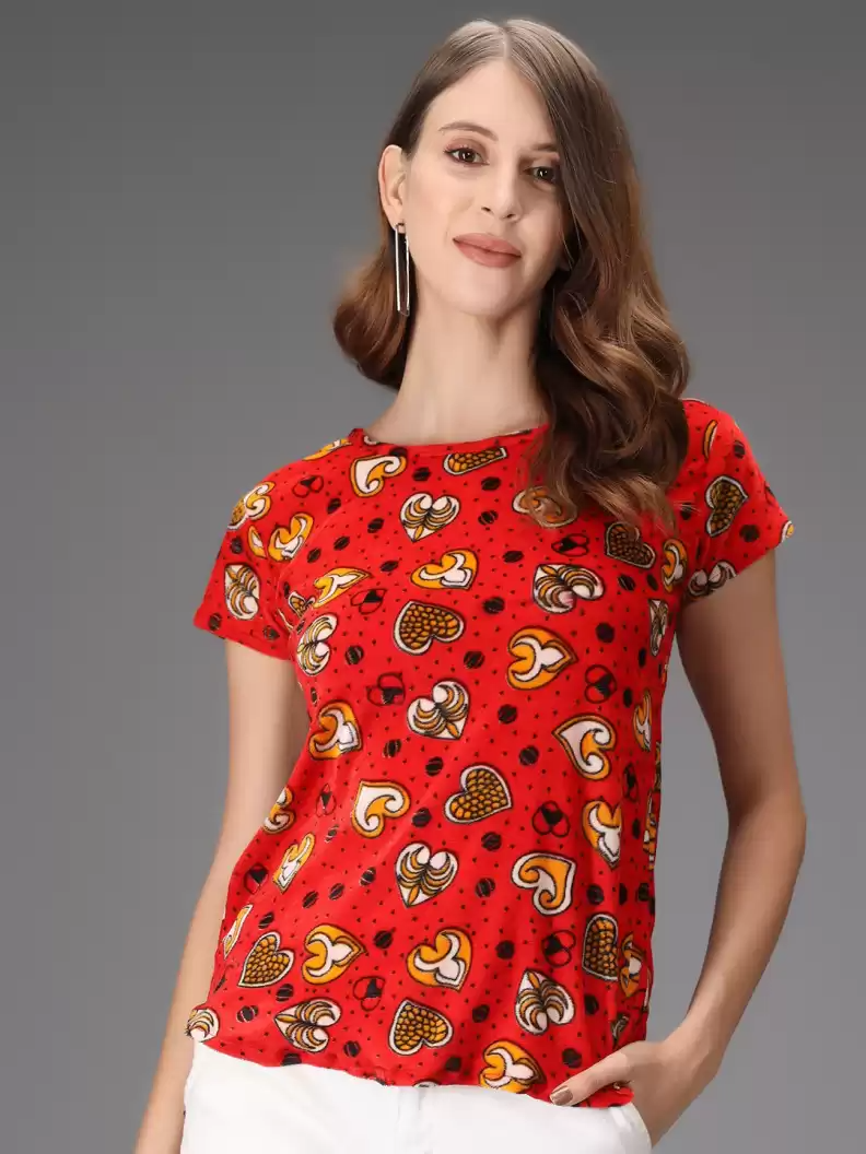 TANDUL  Casual Regular Sleeves Printed Women Red Top