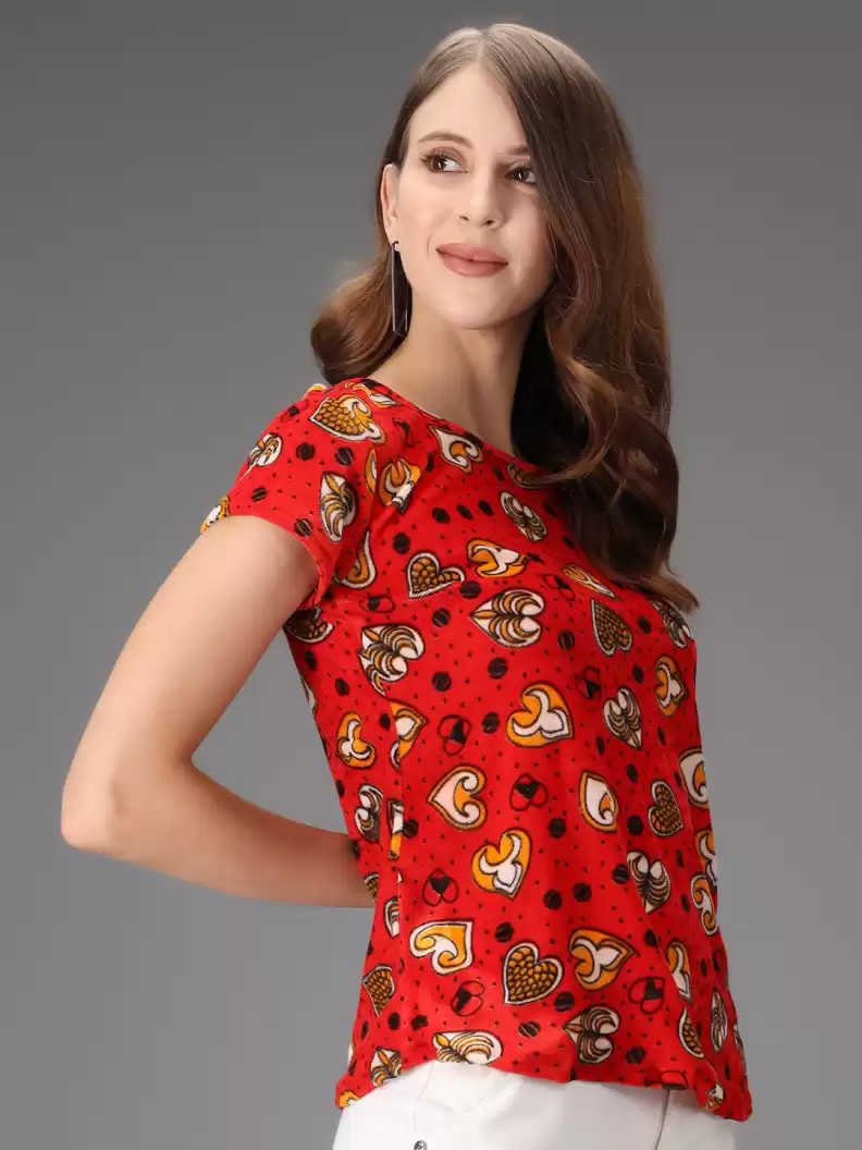 TANDUL  Casual Regular Sleeves Printed Women Red Top