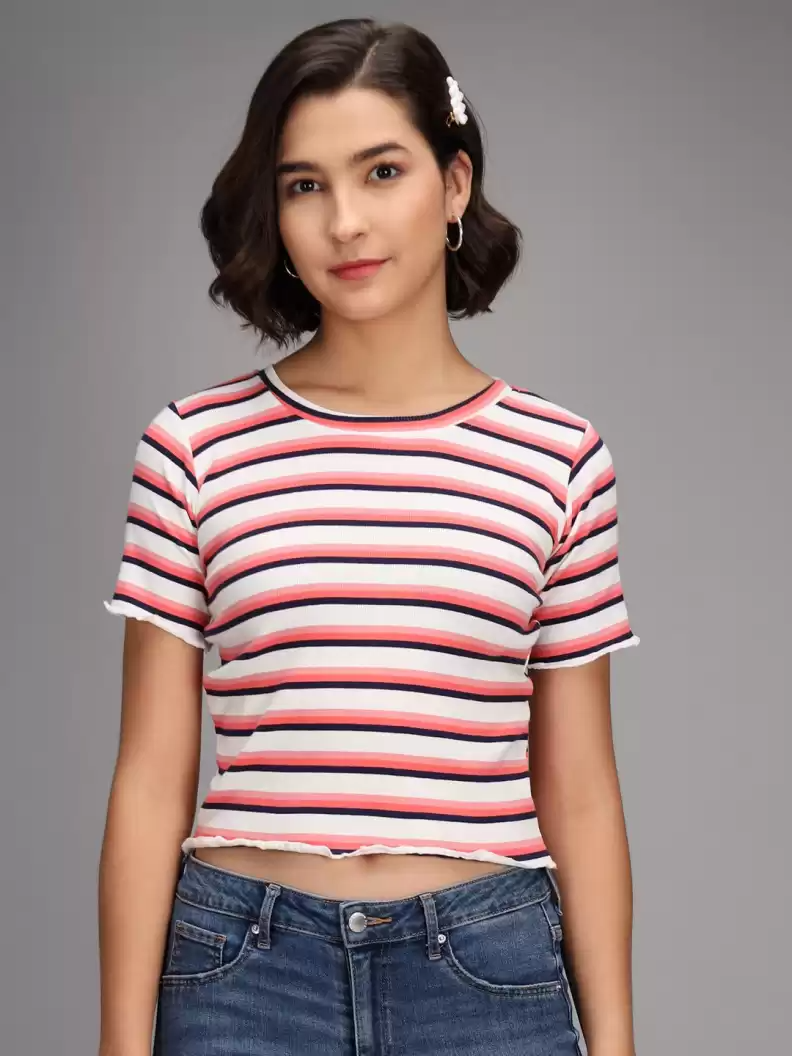 TANDUL  Casual Regular Sleeves Striped Women Multicolor Top