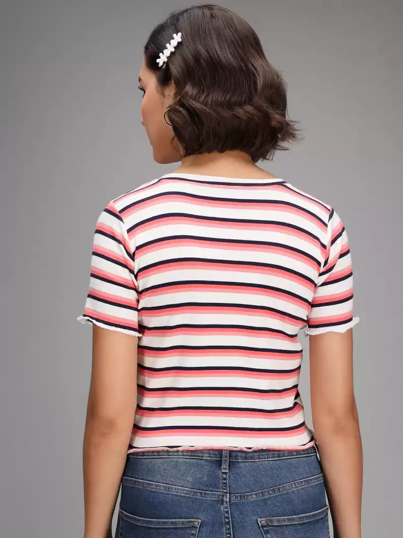 TANDUL  Casual Regular Sleeves Striped Women Multicolor Top