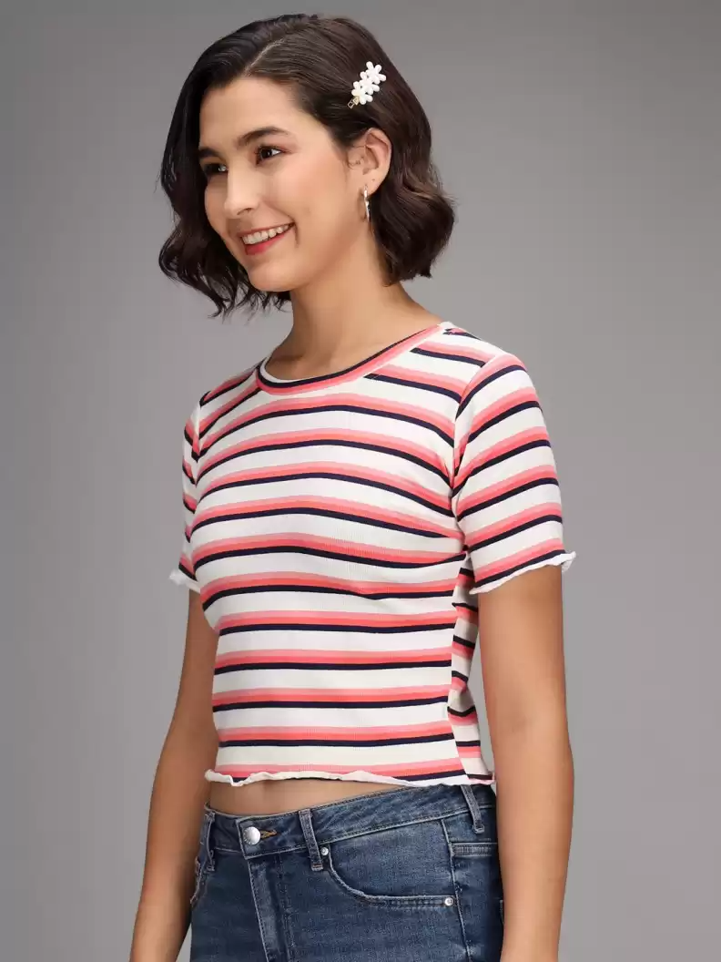 TANDUL  Casual Regular Sleeves Striped Women Multicolor Top