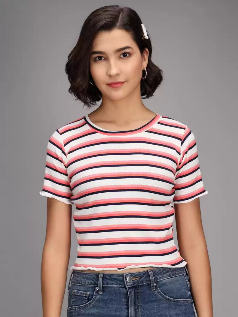 TANDUL  Casual Regular Sleeves Striped Women Multicolor Top