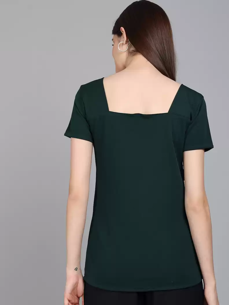 TANDUL  Casual Regular Sleeves Solid Women Dark Green Top