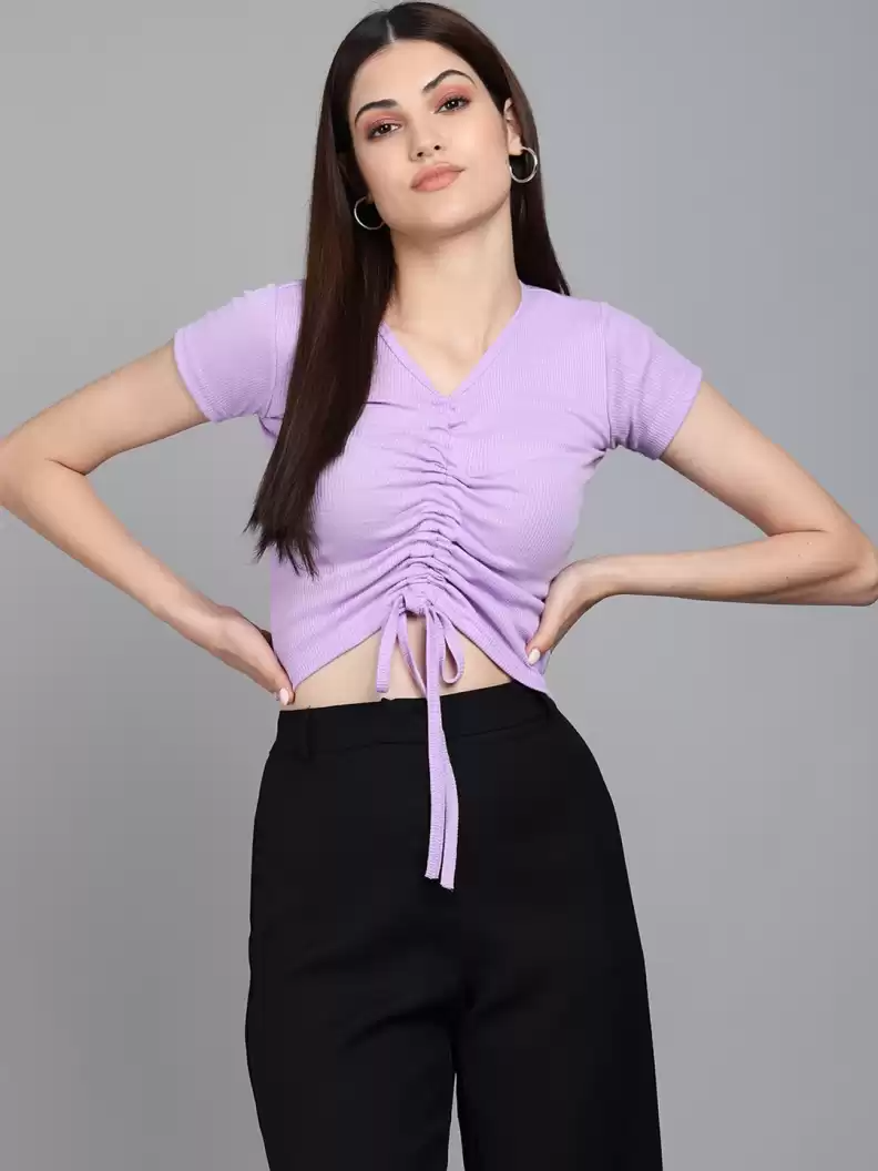 TANDUL  Casual Regular Sleeves Striped Women Purple Top