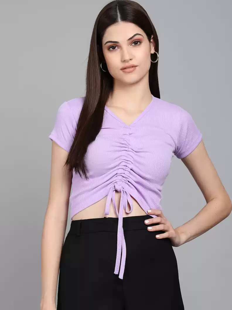 TANDUL  Casual Regular Sleeves Striped Women Purple Top