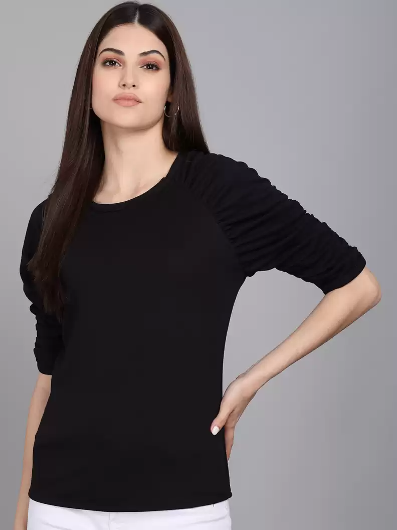 TANDUL  Casual Regular Sleeves Striped Women Black Top