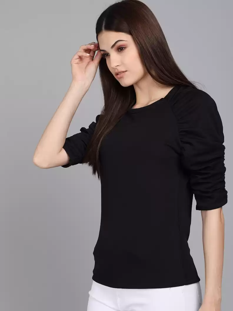 TANDUL  Casual Regular Sleeves Striped Women Black Top