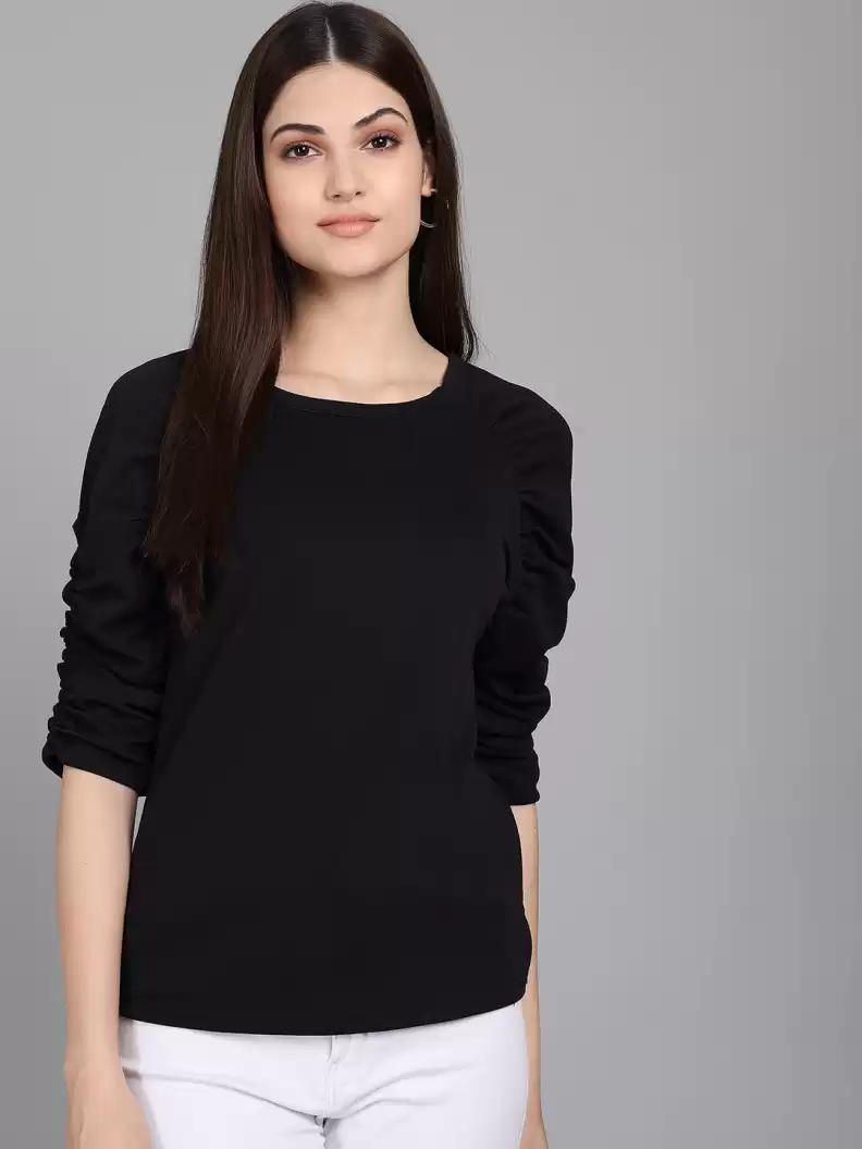 TANDUL  Casual Regular Sleeves Striped Women Black Top