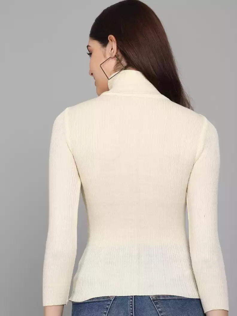 TANDUL  Solid High Neck Casual Women White Sweater