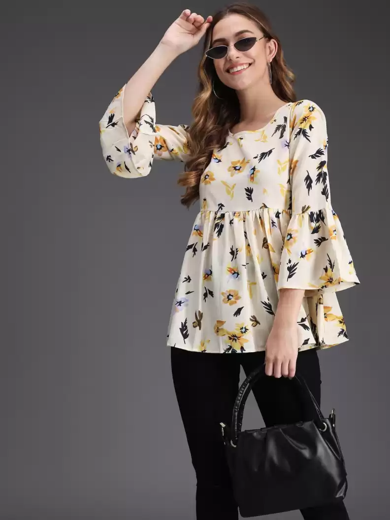 TANDUL  Casual Regular Sleeves Floral Print Women Multicolor Top