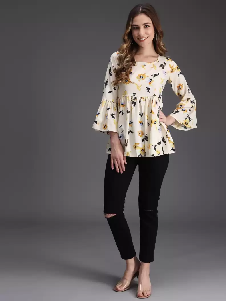 TANDUL  Casual Regular Sleeves Floral Print Women Multicolor Top