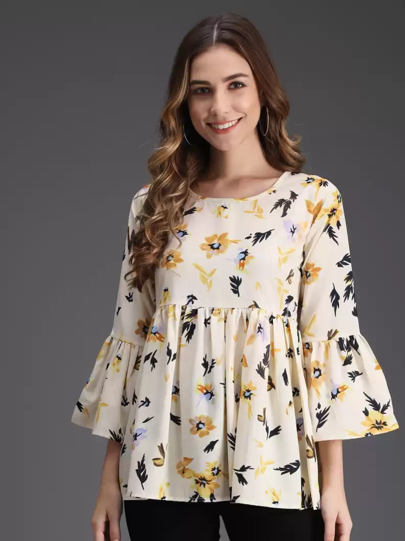 TANDUL  Casual Regular Sleeves Floral Print Women Multicolor Top