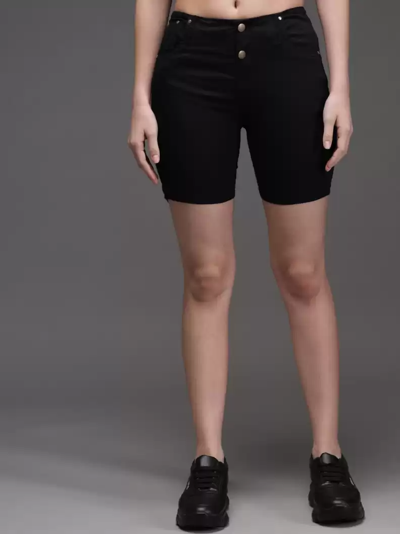 TANDUL  Solid Women Black Casual Shorts