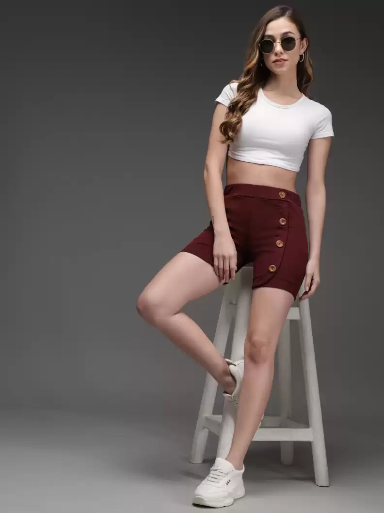 TANDUL  Solid Women Maroon Casual Shorts