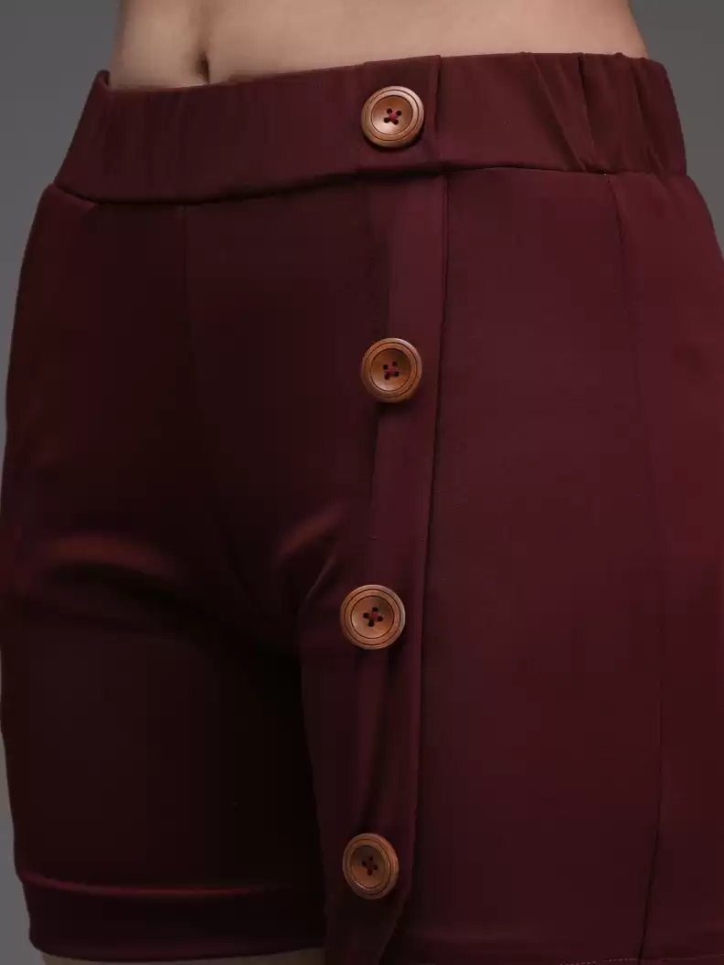 TANDUL  Solid Women Maroon Casual Shorts