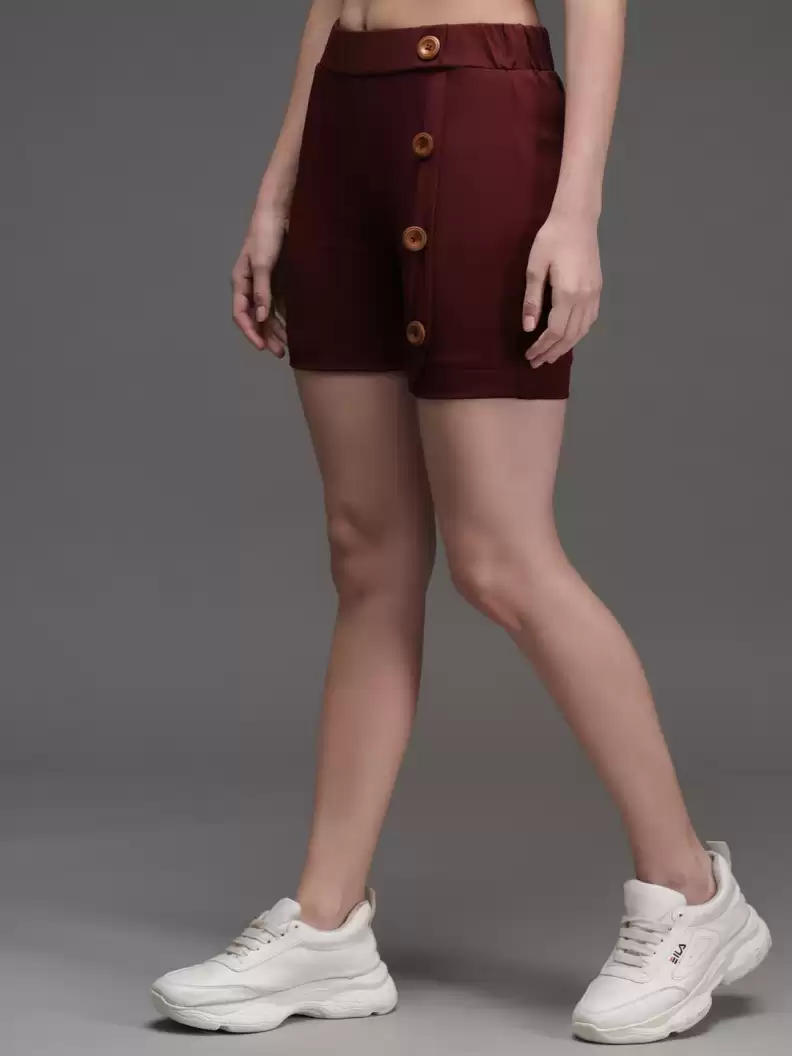 TANDUL  Solid Women Maroon Casual Shorts