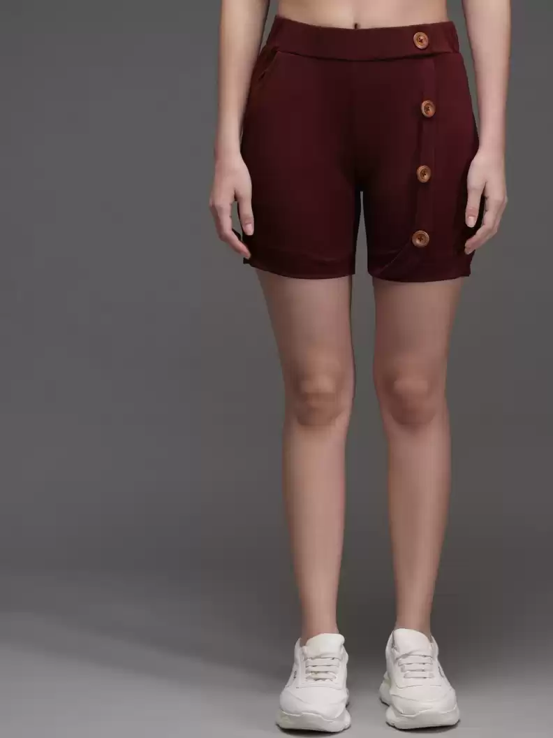 TANDUL  Solid Women Maroon Casual Shorts