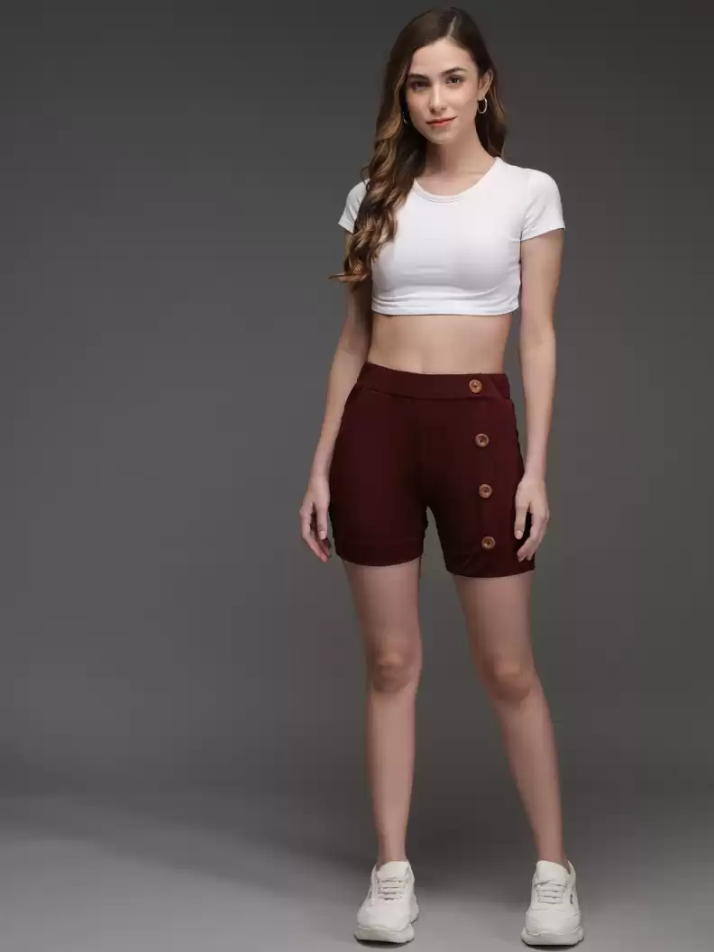 TANDUL  Solid Women Maroon Casual Shorts