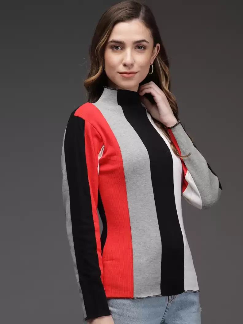 TANDUL  Casual Regular Sleeves Striped Women Multicolor Top