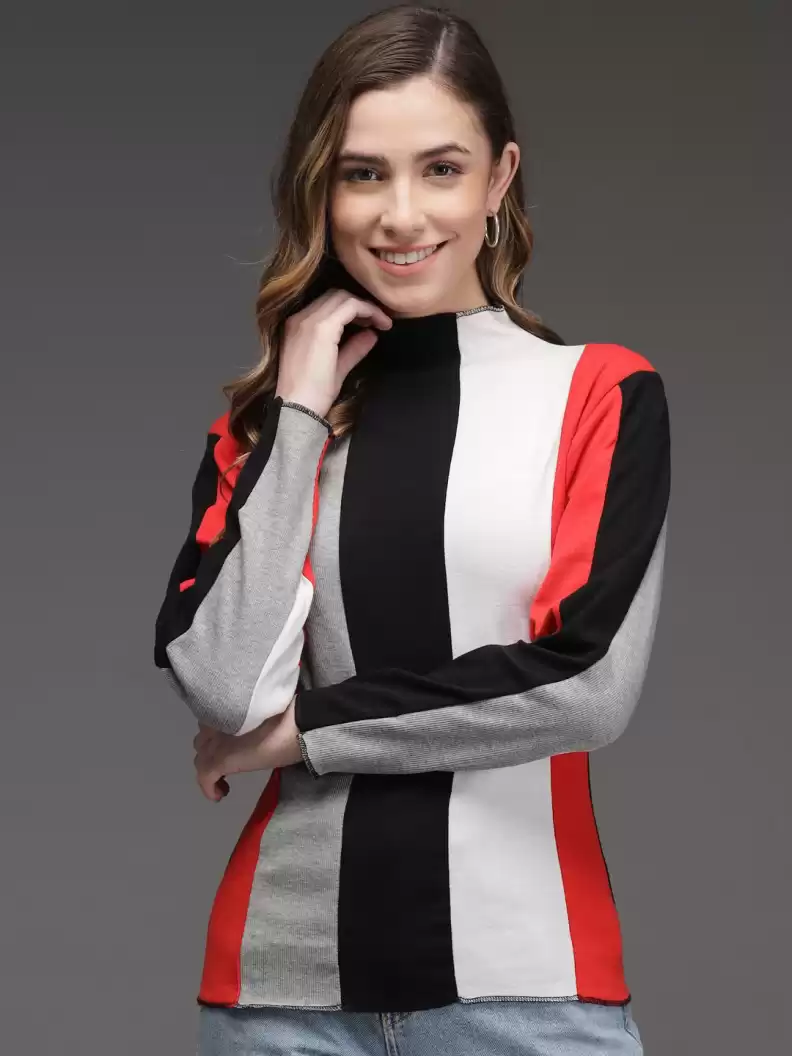 TANDUL  Casual Regular Sleeves Striped Women Multicolor Top