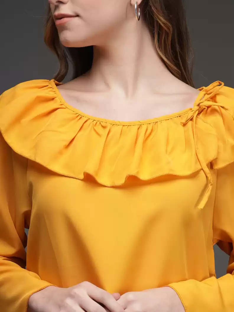 TANDUL  Party Bell Sleeves Solid Women Yellow Top