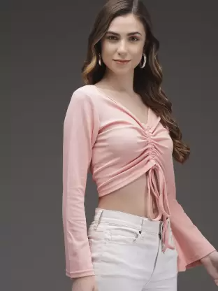 Casual Solid Women Pink Top