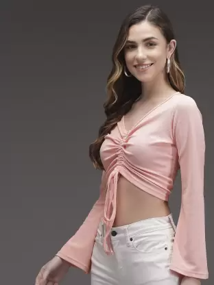 Casual Solid Women Pink Top