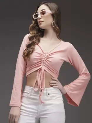 Casual Solid Women Pink Top